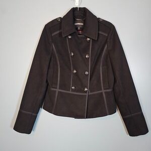 Express Black Double Breasted Military Style Peacoat Women Medium